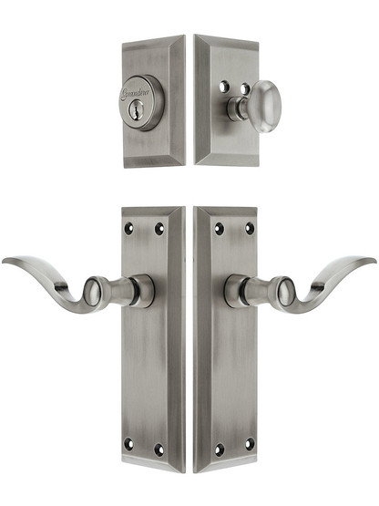 Grandeur Fifth Avenue Entry Set, Keyed Alike with Bellagio Levers in Antique Pewter.
